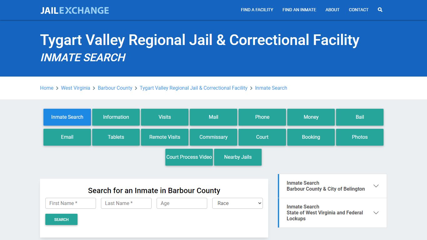 Tygart Valley Regional Jail & Correctional Facility Inmate Search